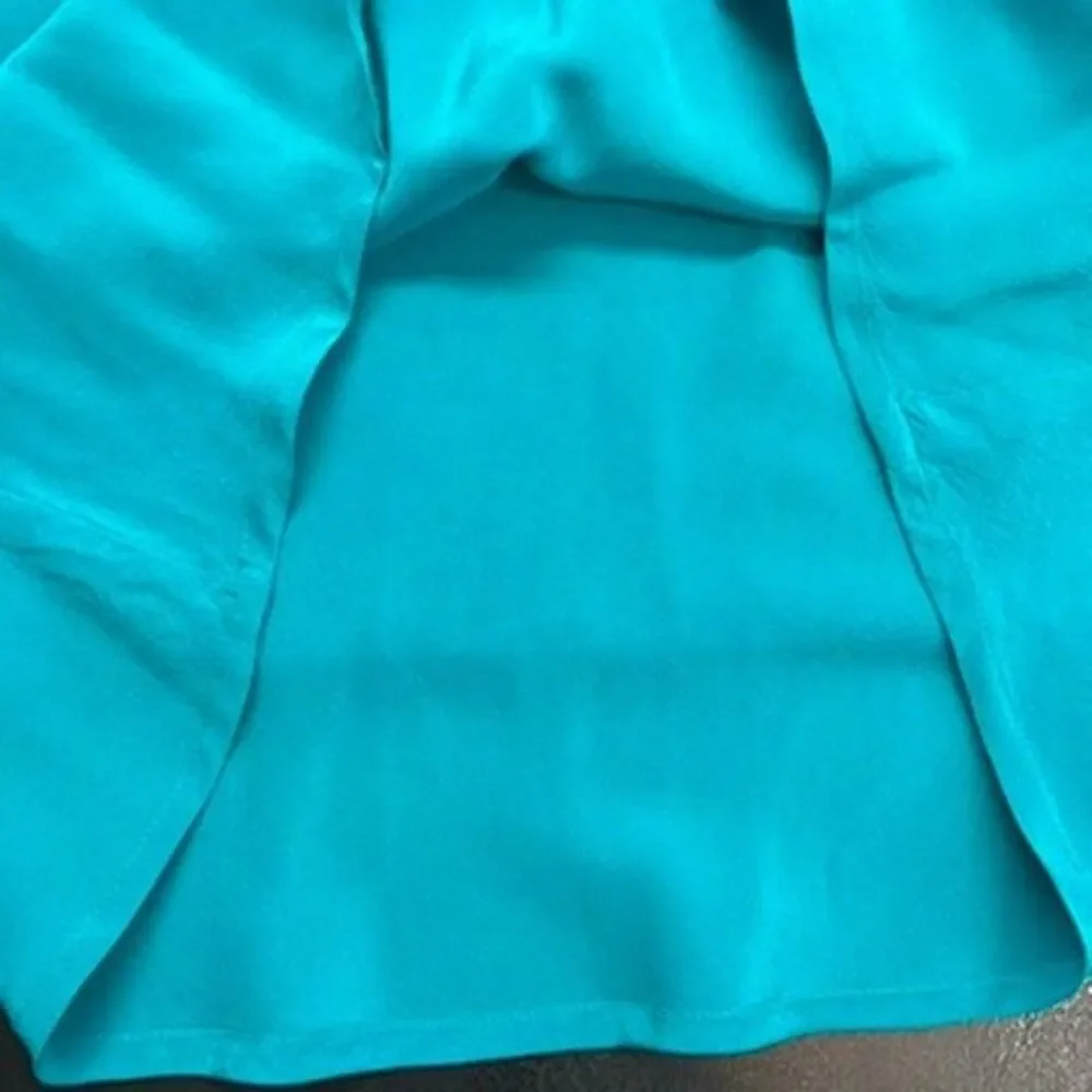 Silk Studio Petite By Claude Bennett Flutter Sleeve Teal Silk Top Womens Size XS